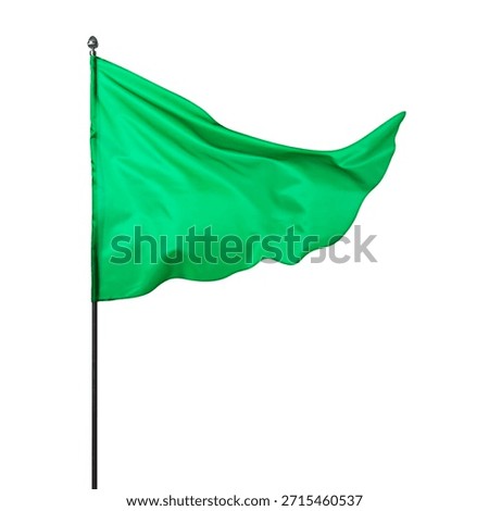 Triangular green flag fluttering on white background