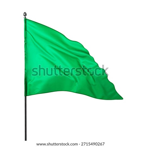 Triangular green flag fluttering on white background