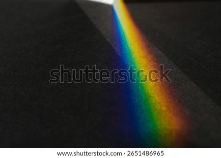 A triangular prism disperses sunlight into a spectrum. Dispersion of light through a prism.