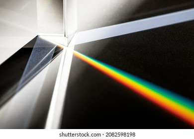 Triangular Prism dispersing sun beam splitting into a spectrum on white background - Shutterstock ID 2082598198