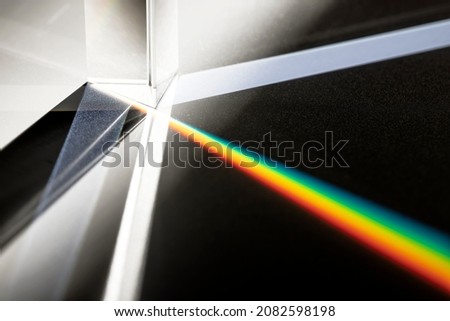 Triangular Prism dispersing sun beam splitting into a spectrum on white background