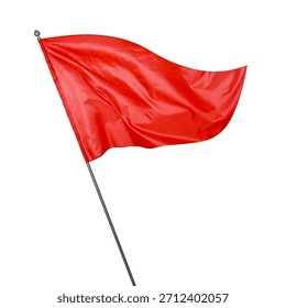 Triangular red flag fluttering on white background