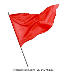 Triangular red flag fluttering on white background