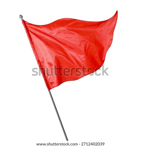 Triangular red flag fluttering on white background