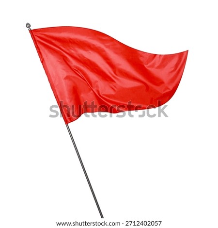 Triangular red flag fluttering on white background