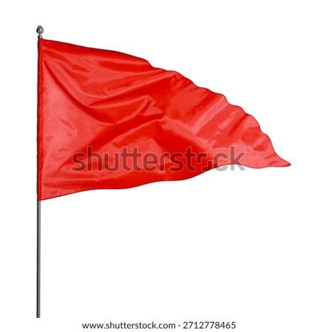 Triangular red flag fluttering on white background