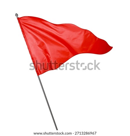 Triangular red flag fluttering on white background