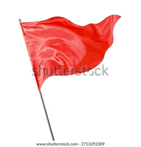Triangular red flag fluttering on white background