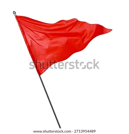 Triangular red flag fluttering on white background