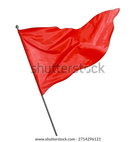 Triangular red flag fluttering on white background
