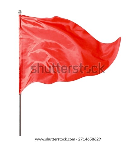 Triangular red flag fluttering on white background