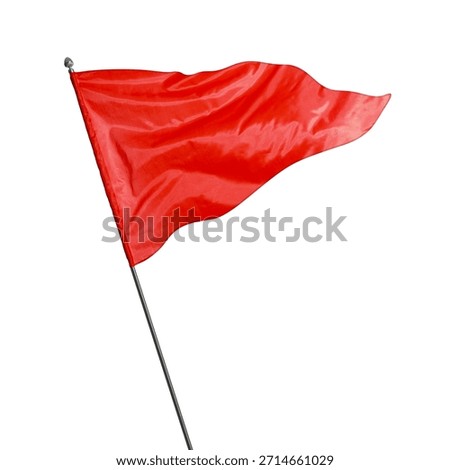 Triangular red flag fluttering on white background