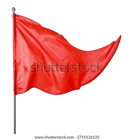 Triangular red flag fluttering on white background