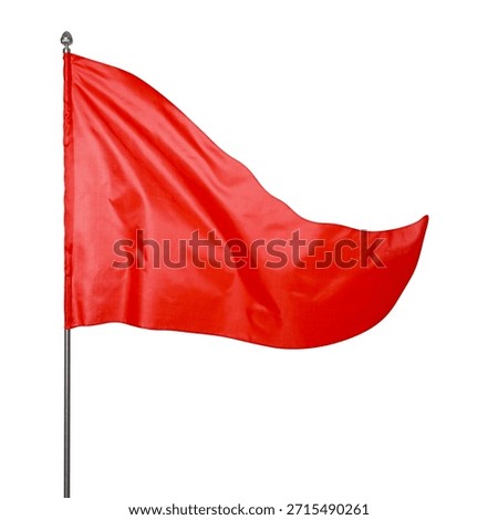 Triangular red flag fluttering on white background