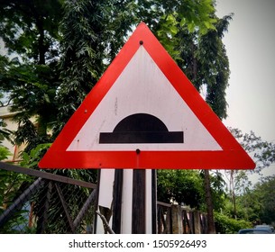 Triangular Sign Board Of Road Speed Breaker.