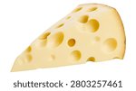 Triangular wedge of yellow Swiss cheese with large holes