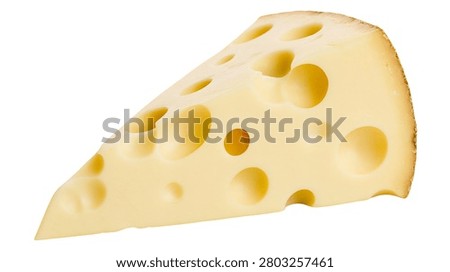 Triangular wedge of yellow Swiss cheese with large holes