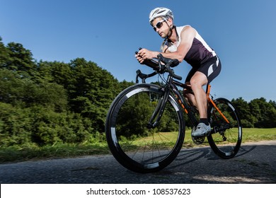 Triathlete On A Bicycle In Time Trial