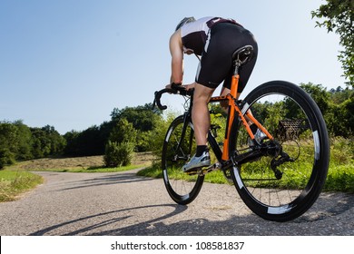 Triathlete On A Bicycle In Time Trial