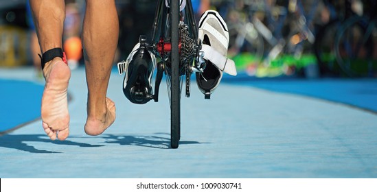 Triathlon Bike The Transition Zone,detail Of The Bare Feet