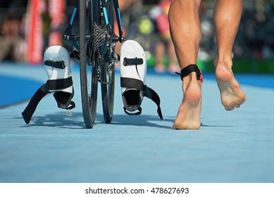 Triathlon Bike The Transition Zone,detail Of The Legs