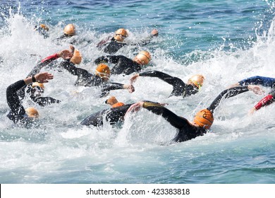 Triathlon Iron Men In Swimming Competition 
