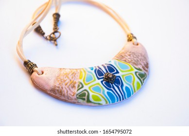 Tribal Bib Necklace. Handmade Jewelry Of Polymer Clay.