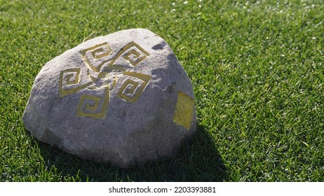 A Tribal Symbol On A Marker At An Arizona Golf Course. 