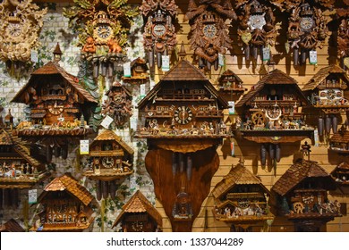 Triberg, Schwarzwald-Baar District, Germany - July 15, 2018:  Cuckoo Clocks For Sale.