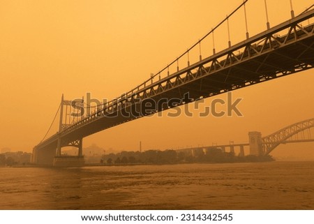 The Triborough Bridge along the East River in New York City with Massive Air Pollution from Wildfires