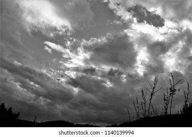 Tribute To Ansel Adams,artistic Black And White Photography Off The Sky Of Galicia During The Storm Explosive Cyclogenesis Klaus,