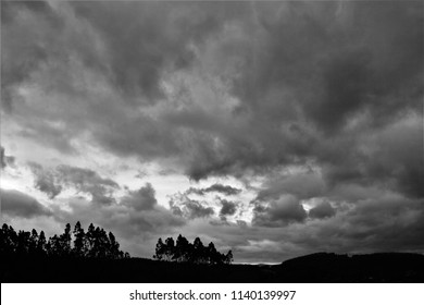 Tribute To Ansel Adams,artistic Black And White Photography Off The Sky Of Galicia During The Storm Explosive Cyclogenesis Klaus,