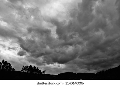 Tribute To Ansel Adams,artistic Black And White Photography Off The Sky Of Galicia During The Storm Explosive Cyclogenesis Klaus,