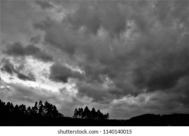 Tribute To Ansel Adams,artistic Black And White Photography Off The Sky Of Galicia During The Storm Explosive Cyclogenesis Klaus,