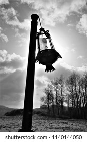 Tribute To Ansel Adams,artistic Black And White Photography Of Allegory Of Failure, Of Streetlight Broken By The Wind,