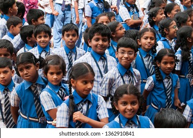 TRICHY, TAMIL NADU, INDIA 18 FEBRUARY 2018 : Unidentified School Children In Front Of Their School At Village Of Tamil Nadu.