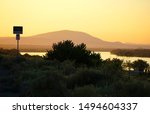 Tri-Cities Eastern Washington State landscape with mountain and river                              