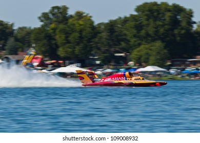 TRI-CITIES, WA - JULY 28: Jimmy Shane Driving The U-5 Graham Trucking At The Lamb Weston Columbia Cup Hydroplane Racel On July 28, 2012 On The Columbia River In Tri-Cities, WA.