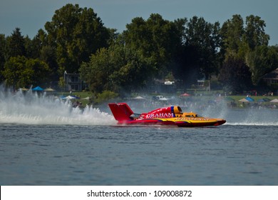 TRI-CITIES, WA - JULY 29: Jimmy Shane, Driving The U-5 Graham Trucking, Wins The Lamb Weston Columbia Cup Hydroplane Final On July 29, 2012 On The Columbia River In Tri-Cities, WA.