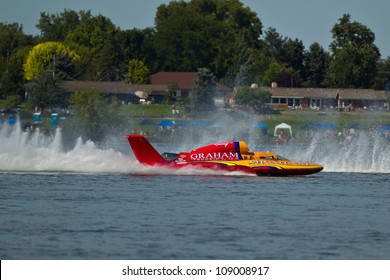 TRI-CITIES, WA - JULY 29: Jimmy Shane, Driving The U-5 Graham Trucking, Wins The Lamb Weston Columbia Cup Hydroplane Final On July 29, 2012 On The Columbia River In Tri-Cities, WA.