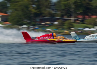 TRI-CITIES, WA - JULY 29: Jimmy Shane, Driving The U-5 Graham Trucking, Wins The Lamb Weston Columbia Cup Hydroplane Final On July 29, 2012 On The Columbia River In Tri-Cities, WA.