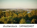 Tri-Cities Washington State with bridge and trees                               