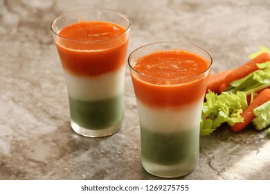 Tricolor Juice - Indian Independence Republic Day Food Concept, Selective Focus