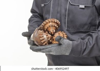 Tricone Oil Drill Bits Isolated On A White Background