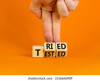 Tried Tested Symbol Businessman Turns Wooden Stock Photo 2156646909 ...