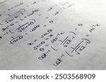 trigonometry math book equations and formulae handwritten on white paper Handwritten trigonometry proof, showcasing essential math concepts for students. Perfect for study