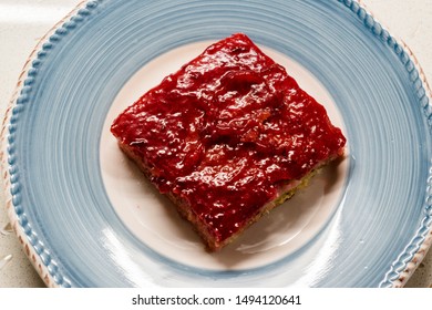 Trilece Cake Dessert With Red Plum Puree Jam / Marmalade.