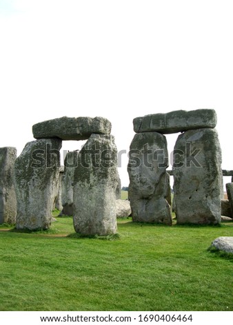 Trilithon structures in the prehistoric  Stonehenge Monuments, near Amesbury, in Wiltshire, England, UK.                              