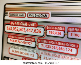 Trillion Dollar Public Debt Of The United States Of America Filmed In St Petersburg, Russia November 19, 2019, Editorial