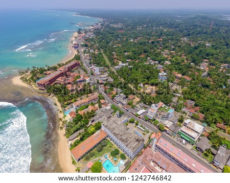 Trincomalee Town,  coastal resort city. Panoramic Top View on beach in Trincomalee.
